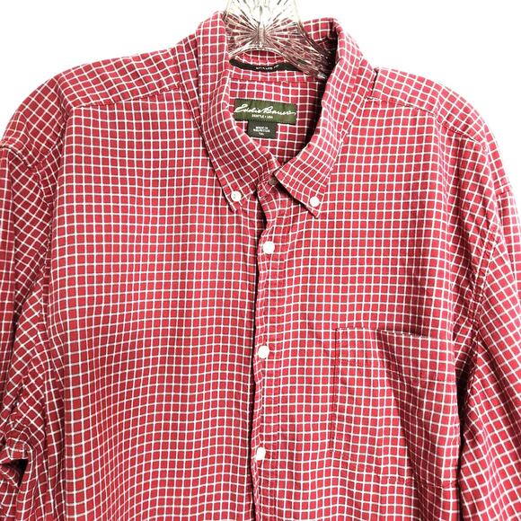 Eddie Bauer Classic Relaxed Fit Button Down Red Shirt Size 1XL Grid Check Unworn - Picture 1 of 13